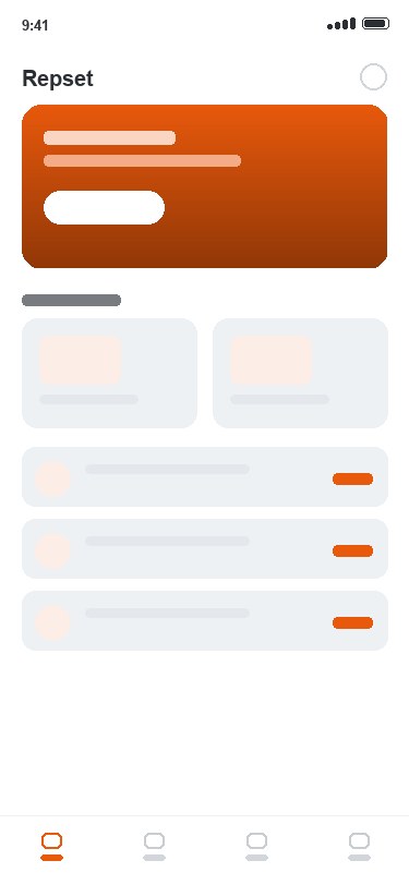Repset app — the home screen with today's classes and quick actions
